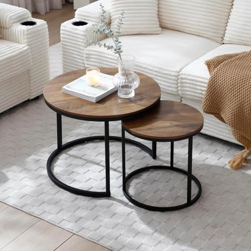 2-Piece Nesting Coffee Table Set with Faux Marble Top and Metal Frame