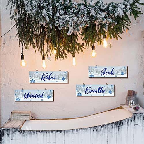 Winter Rustic 4-Piece Wood Bath Decor Signs – Relax Soak Unwind Breathe