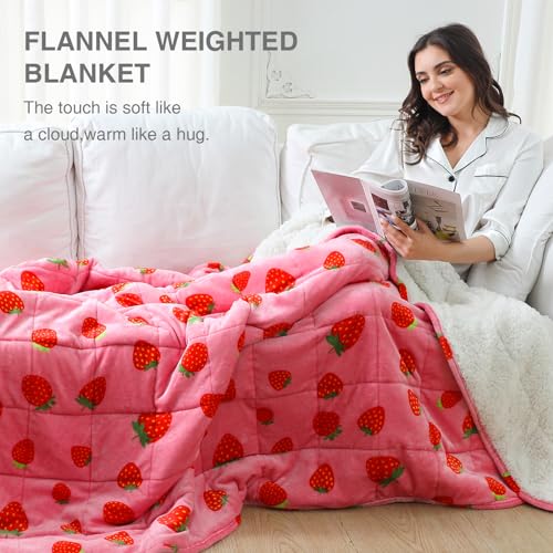 Strawberry Pink Weighted Blanket, 15lbs Twin Size 48x72in Sherpa Throw
