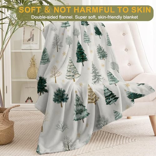 Ainori 50x60in Christmas Decorative Flannel Blanket with Tree & Snowflake Print