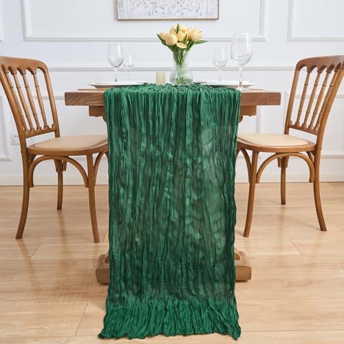 Emerald Green Cheesecloth Table Runner 10ft (1 Pack) Holiday Rustic Boho