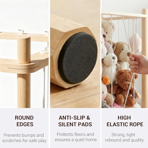 3-Tier Solid Wood Stuffed Animal Storage & Corner Plush Toy Organizer