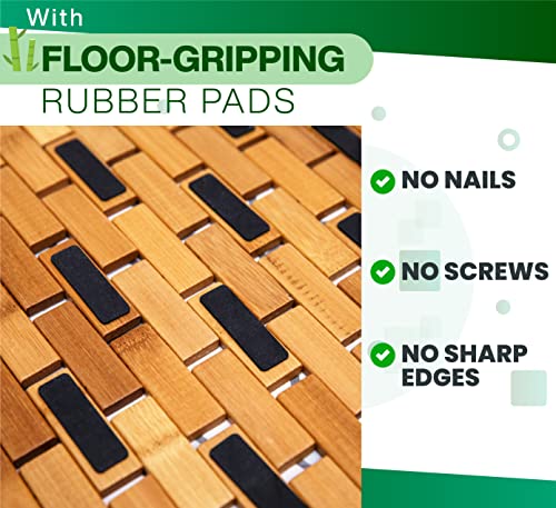 Bamboo Bath Mat, 24 x 16 Inch Foldable Roll-Up Wooden Floor Mat for Bathroom