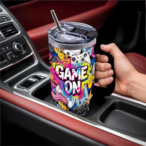 Gaming Gamer Gifts for Men, Video Game 40oz Tumbler with Handle