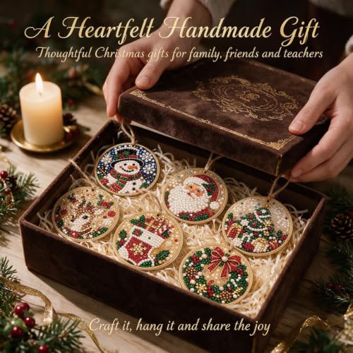DIY Pearl Diamond Art Ornaments Set - 6 Wooden Holiday Decorations with Pearls & Gems