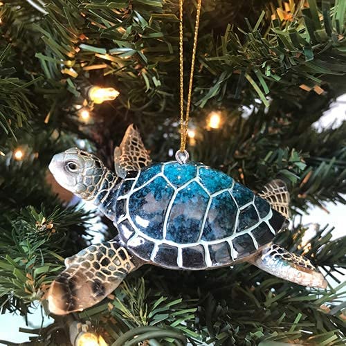 Christmas Sea Creature Ornament Bundle (4) – Turtle, Seahorse, Stingray, Coastal Decor