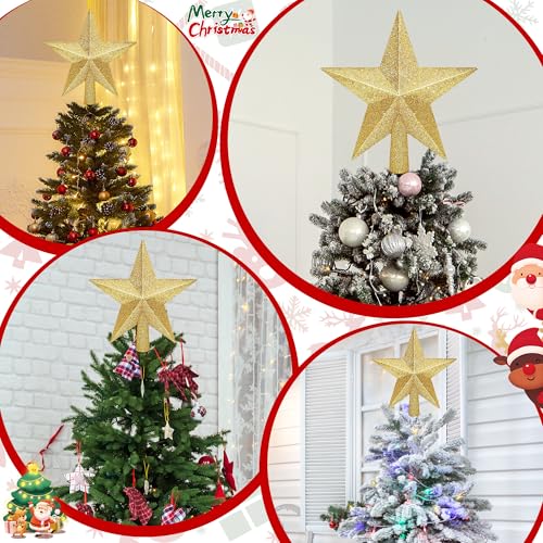 8-Inch Gold Glitter Christmas Tree Star Topper - Shatterproof 3D Ornament