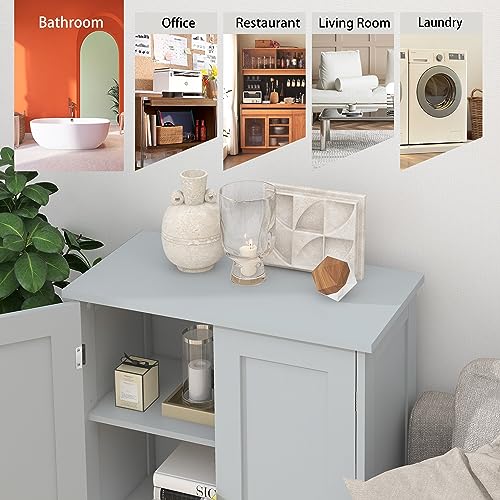 Grey Freestanding Bathroom Storage Cabinet with 2 Doors and Adjustable Shelves
