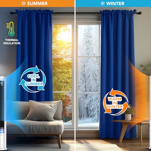 Deconovo Blackout Curtains, Thermal Insulated Rod Pocket Window Drapes, Noise Reducing, Oeko-TEX Certified, Room Darkening Curtains for Bedroom/Living Room, 2 Panels, Royal Blue, 52W x 84L