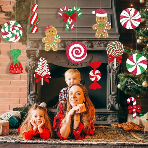 GuassLee 18-Pack Christmas Outdoor Candy Gingerbread Ornaments - Large Hanging Decorations for Holiday Party & Tree Decor