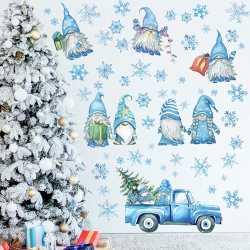 Haull 6 Sheet Winter Gnome Wall Decals Snowflake Gnomes Window Clings - Winter Gnome Style