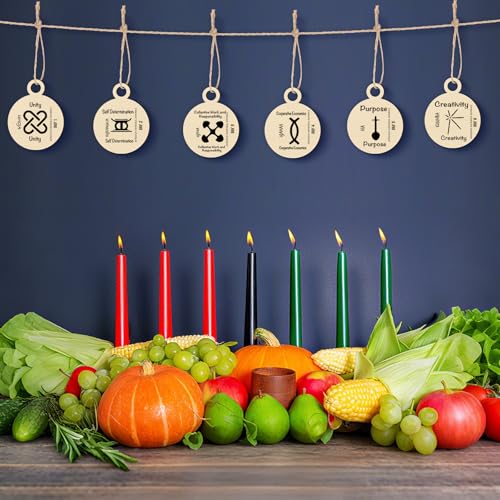 Thyle 7 Pcs Kwanzaa Wooden Hanging Ornaments - African Symbols & Principles