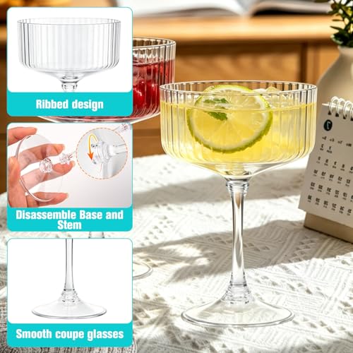 12 Pcs 10oz Ribbed Plastic Martini Glasses, Disposable Coupe Cocktail Set