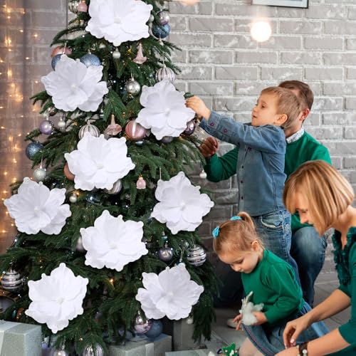 Norme 6 Pcs Large 16'' Christmas White Magnolia Flowers - White / 16''