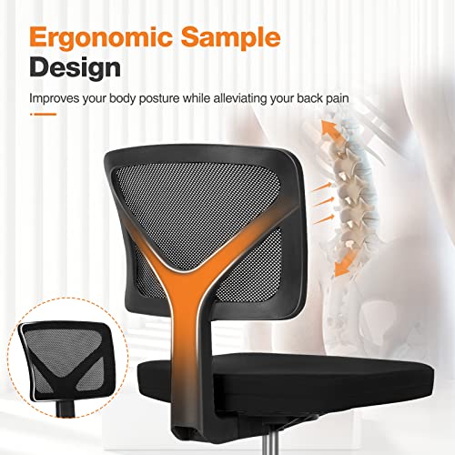 Small Armless Mesh Desk Chair - Ergonomic Swivel Rolling Office Chair