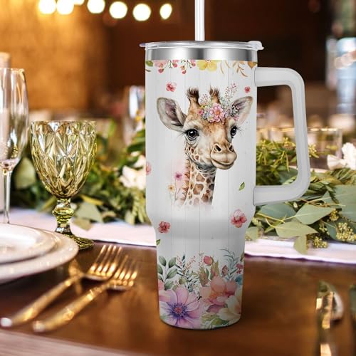 Caiibaoob Giraffe Gift 40oz Insulated Stainless Steel Travel Mug with Handle