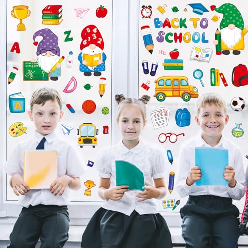 Back to School Gnome Theme Window Clings - 100 Reusable Stickers