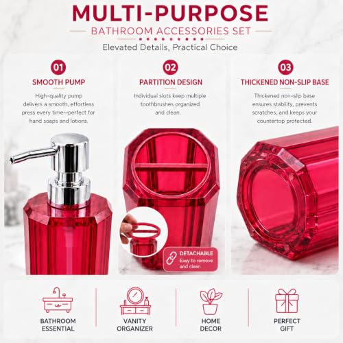 LGURT Red Bathroom Accessories Set - 4-Piece Acrylic Holiday & Gift Ready