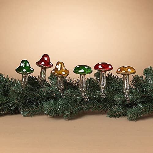 Gerson International Glass Holiday Mushrooms Set of 6, 3.9-inch Decorative Ornaments for Christmas Tree & Seasonal Decor
