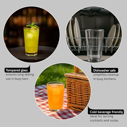 10 oz Glass Tumblers - Set of 6 Durable Clear Beverage Glasses for Cocktails