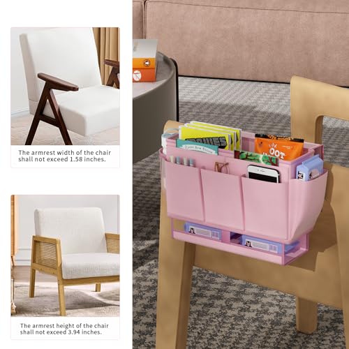 Bedside Caddy Organizer with 11 Pockets and Power Strip Holder, Pink