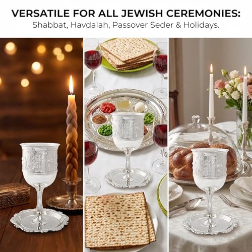 Silver Plated Kiddush Cup and Matching Tray Set for Shabbat and Holidays