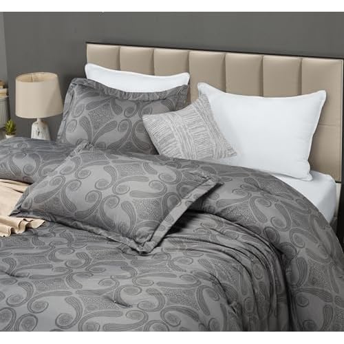 Utopia Bedding Queen Comforter Set Paisley Grey, Floral Comforters Queen Size, 3 Piece Lightweight All Season Down Alternative Bedding Set with 1 Comforter (88 x 88 In) and 2 Pillow Shams (20 x 26 In)