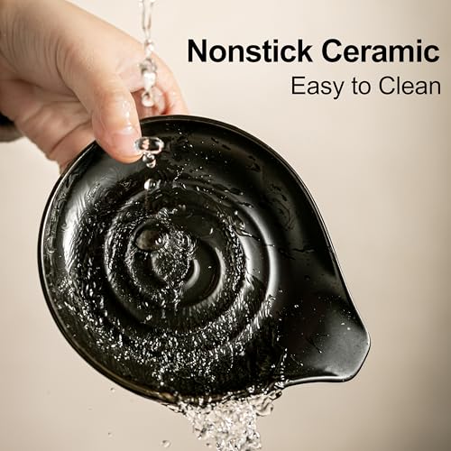 Large Ceramic Spoon Rest for Stove Top, Modern Black Kitchen Utensil Holder