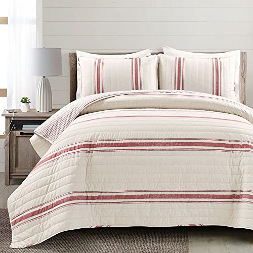 Farmhouse Stripe Reversible Cotton Quilt Set - California King