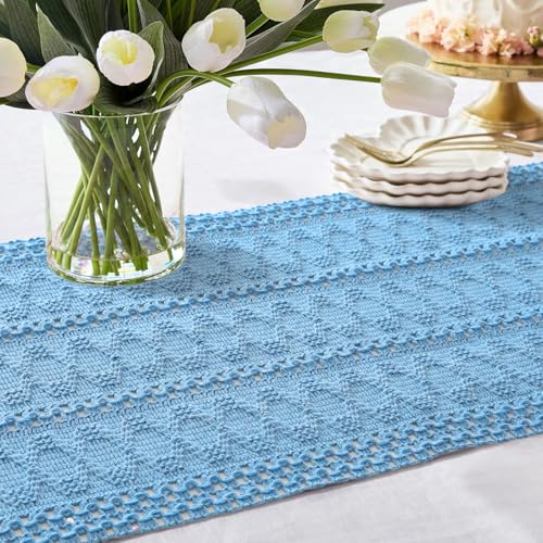 OTOSTAR Boho Table Runner Blue 12x36 Inches Woven Rustic Farmhouse Decor