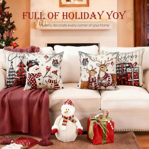 Aursaos Gray Striped Christmas Pillow Covers 18x18 Set of 4 - Holiday Decor