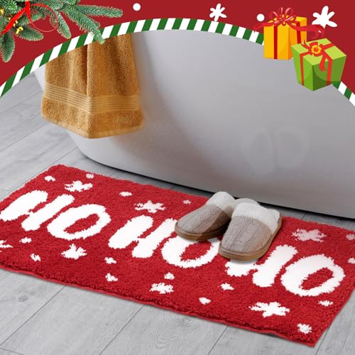 Duraaamo Christmas Bath Mat 20x32 Inch Red Ho Ho Holiday Bathroom Decor