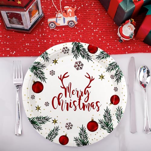 Christmas Paper Plates 50 Pcs 7-Inch Disposable Dinnerware for Holiday Parties