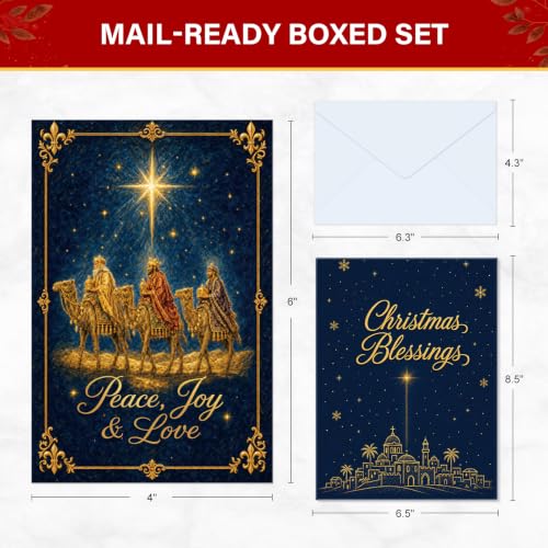 Religious Christmas Cards Set, 24-Pack with Envelopes & Seals – Nativity Scenes