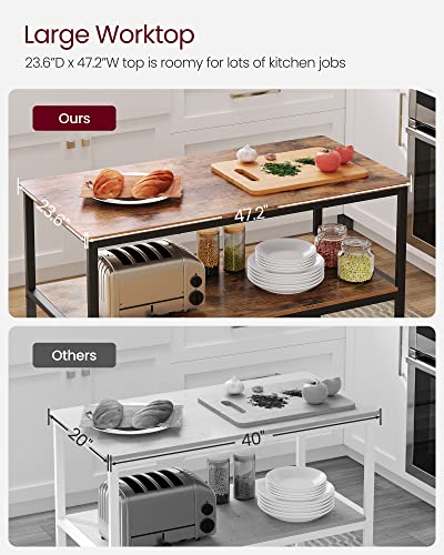 47-Inch Kitchen Island Table with 3-Tier Storage Shelves & Steel Frame