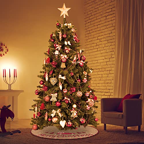 N&T NIETING Red Truck Burlap Christmas Tree Skirt 30 Inch – Rustic Letter Print