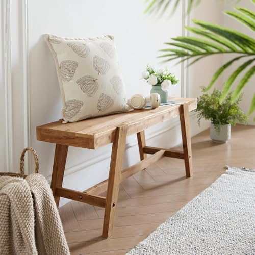 43-Inch Solid Fir Wood Farmhouse Bench with Angled Legs
