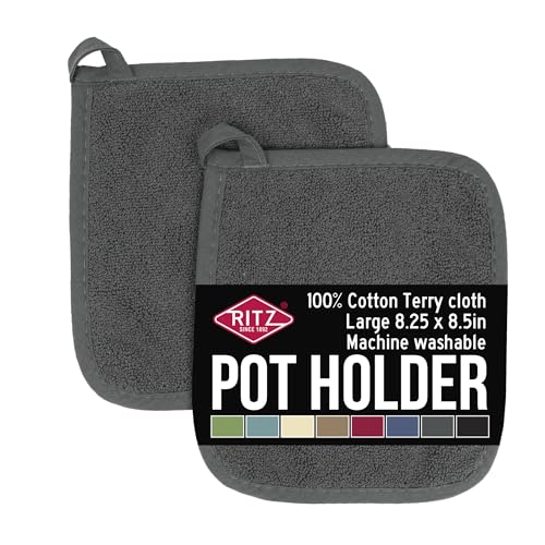 Heat-Resistant 100% Cotton Terry Potholder & Hot Pad Set (2-Pack, Graphite)