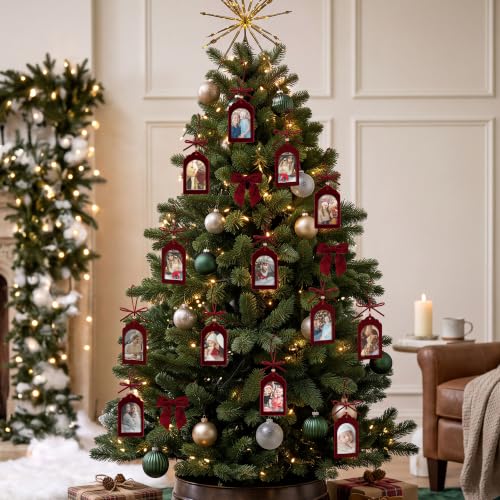UNIQOOO 8-Pack Burgundy Velvet Arch Photo Frame Ornaments 2x3 Inch for Christmas & Holiday Decor