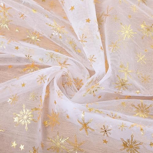 White and Gold Snowflake Gauze Table Runner 120" – Windkream, 3 Pcs Seasonal Decor