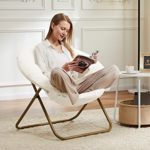 Oversized Faux Fur Saucer Chair - Foldable Accent Seat for Bedroom & Dorm
