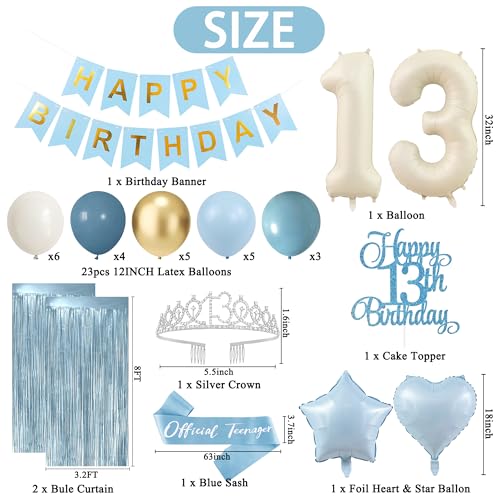 Light Blue 13th Birthday Decorations Kit for Girls - Official Teenager Set