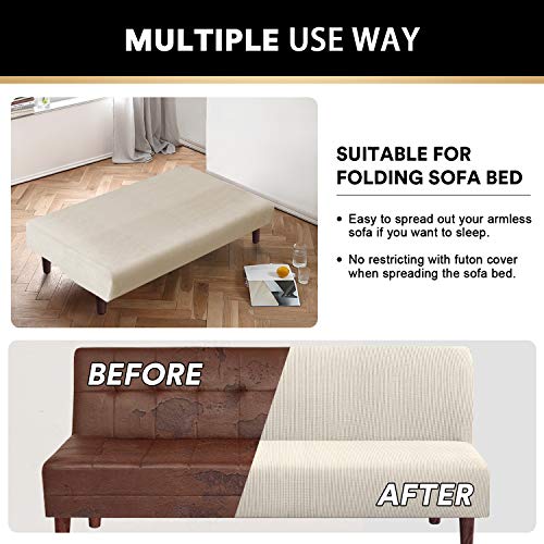 Stretch Futon Cover with Elastic Bottom, Full/Queen Size, Biscotti Beige