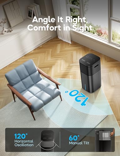 Portable Evaporative Air Cooler 24.3-Inch Bladeless Fan with Remote Control