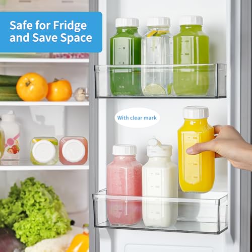 16 oz Glass Bottles with Lids - 8 Pack Reusable Juice and Milk Containers