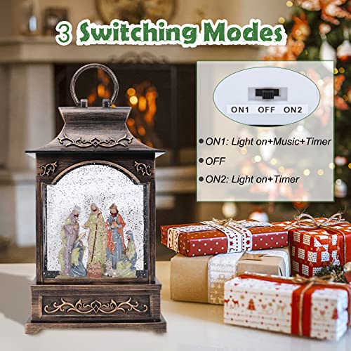 Nativity Scene Musical Christmas Snow Globe Lantern - LED Swirling Glitter Decor