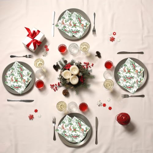 Christmas Bird and Holly Cocktail Napkins - Pack of 100 for Holiday Parties