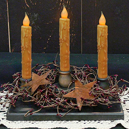 CVHOMEDECO 6 Pack Orange Hand Dipped Flameless LED Taper Candles with Timer, Rustic Primitive Decor