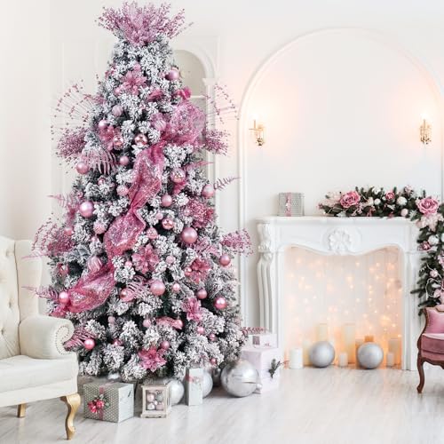 Jorysics Pink 36pc Shatterproof Christmas Ball Ornaments with Hanging Loop – 6 Styles in 3 Sizes