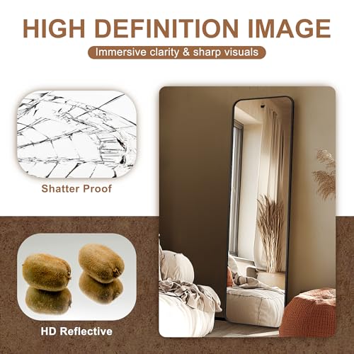 Full Length Floor Mirror, Rounded Corner Rectangle Body Mirror, Black